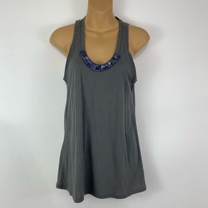 NWT GAP Pima Modal Tank Smoky Dark Grey Slate Gray Blue Beaded Flowy Top XS